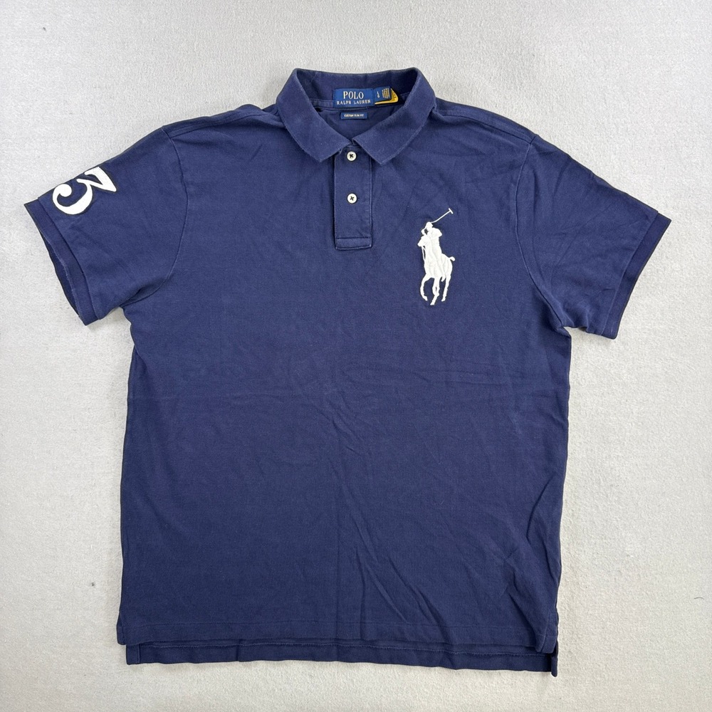Polo Ralph Lauren Polo Shirt Mens Large Navy Big Pony Custom Slim Fit Preppy